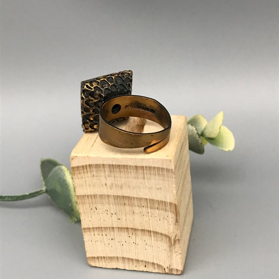 Bague Vintage Pentti Sarpaneva En Bronze Réglable – Sertie D'améthyste, Finlande Années 60, Occasion