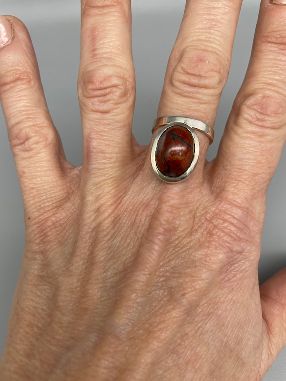 Vintage Cory Brecciated Jasper Modernist Sterling… - image 9