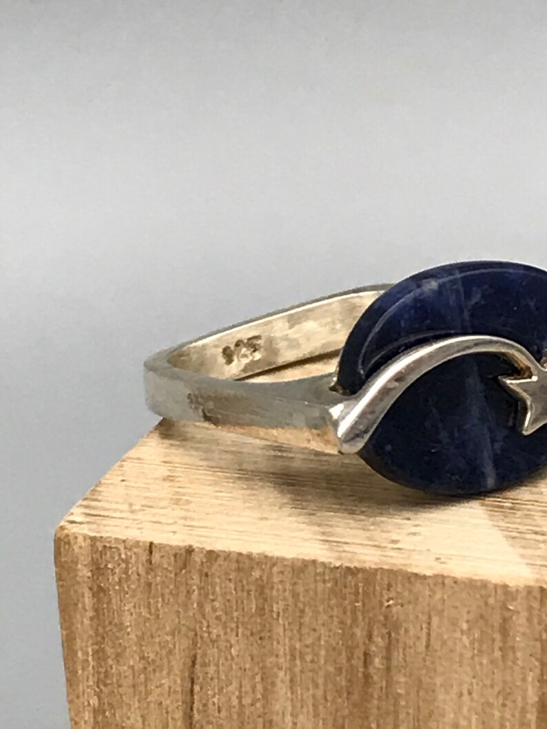 Vintage Sodalite Shooting Star Sterling Silver Geometric Modernist Ring Size 5.5