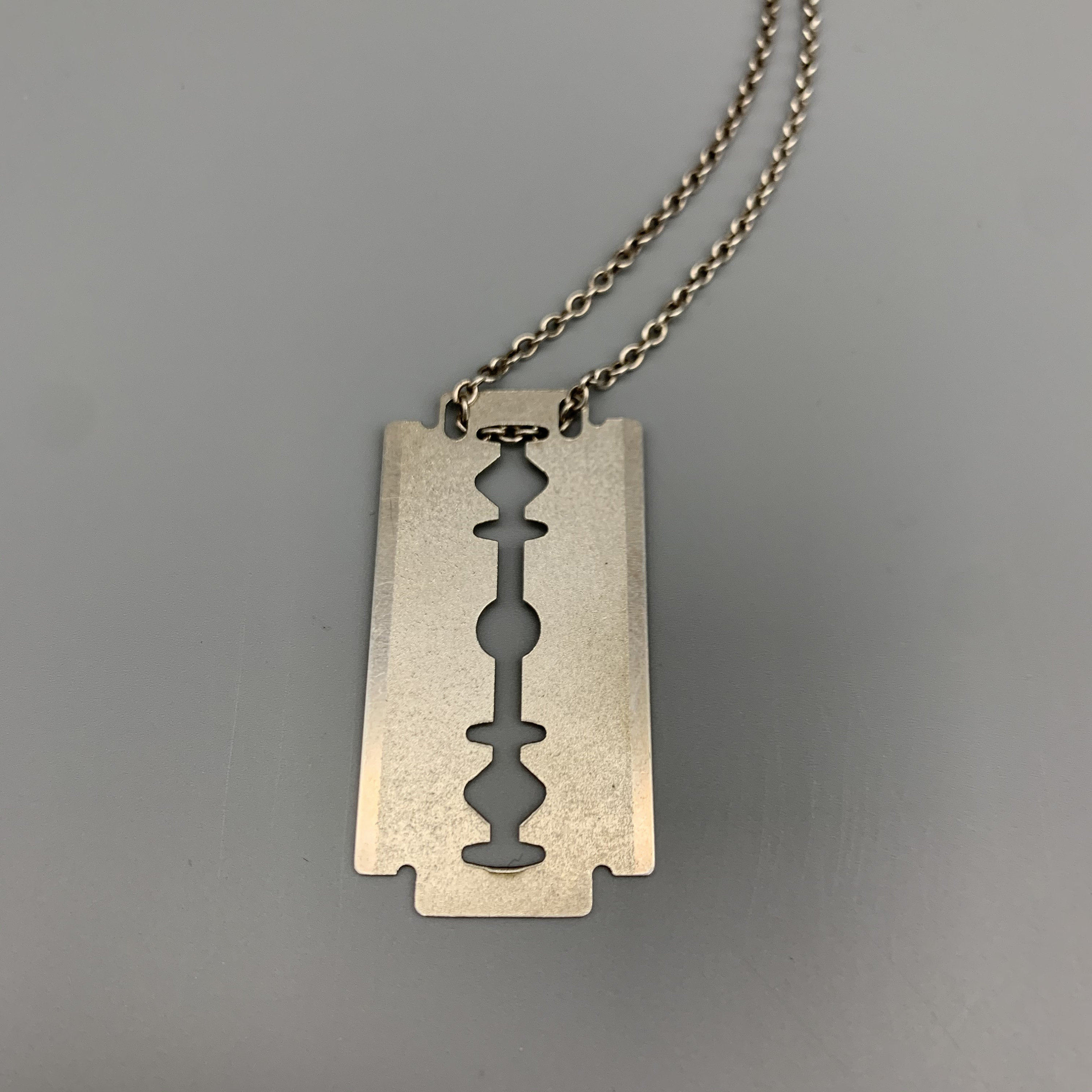 Vintage Razor Blade Sterling Silver Pendant Necklace, Made in Finland