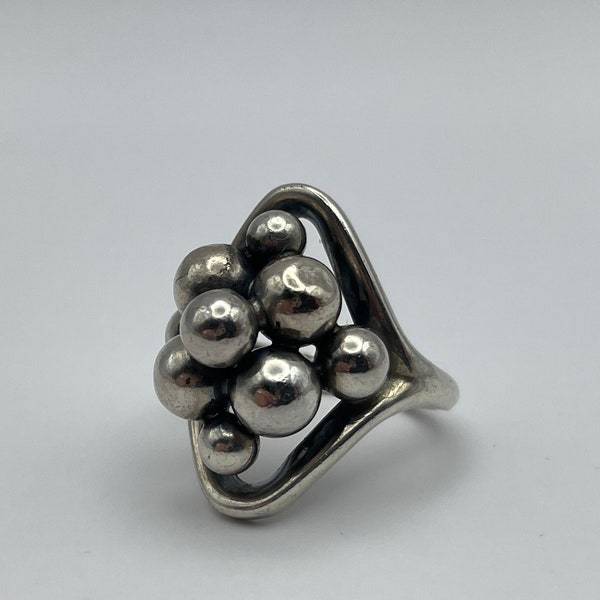 Vintage Erik Granit Bubble Open Dome Modernist Sterling Silver Ring, Size 5, Finland, 1973