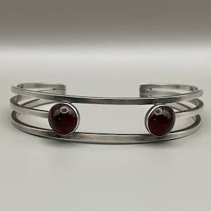 Vintage N.E. From Sterling Silver Round Baltic Amber Stone Modernist Cuff Bracelet, Niels Erik From, Denmark