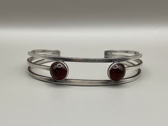 Vintage N.E. From Sterling Silver Round Baltic Amber Stone Modernist Cuff Bracelet, Niels Erik From, Denmark