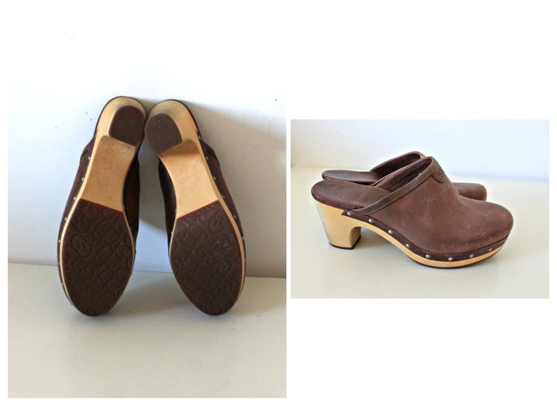 leather wooden clogs