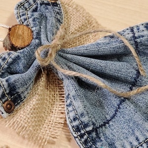 Jean Pocket Angel Ornie Country Chic Farm House denim wood burlap Centerpiece Natural Holy Christian Tuck gift Friend Mother's gift