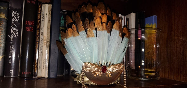 Golden Crescent and Feathers Crown with Beatle Accents Golden Crescent and Feathers Crown with Beatle Accents