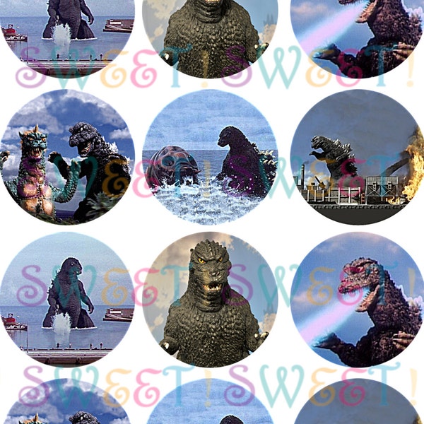 Edible Classic Godzilla Cupcake, Cookie & Oreo Toppers - Wafer Paper or Frosting Sheet.