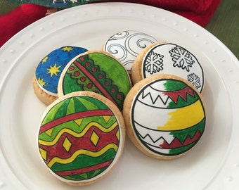 Paint Your Own Edible Christmas Ornament Cupcake, Cookie or Oreo Toppers, Coloring Sheet - Wafer Paper or Frosting Sheet