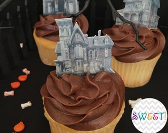 Edible Haunted House Cupcake Toppers