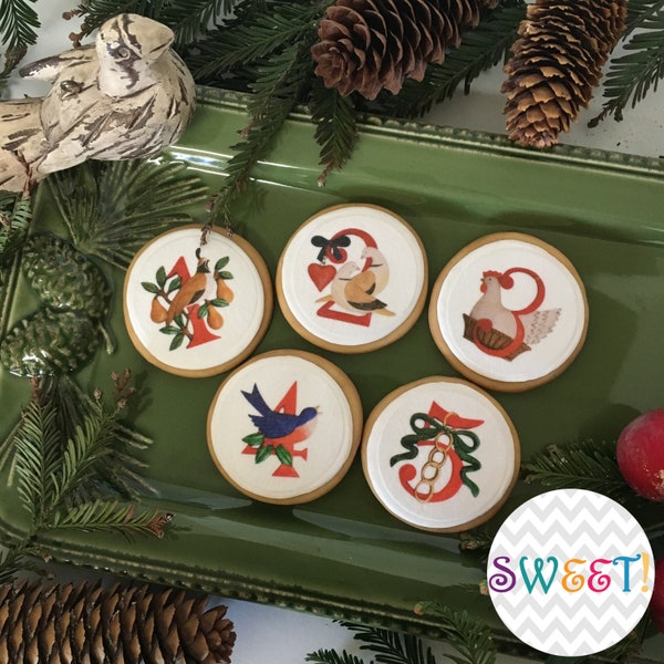 Edible 12 Days of Christmas Cookie, Cupcake, Oreo or Drink Toppers - Wafer Paper or Frosting Sheet