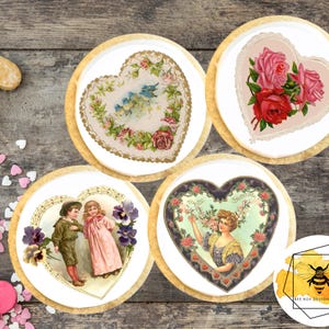 Vintage Victoriaanse hart eetbare valentijnskaart koekje cupcake cake oreo toppers, oubollig papier of glazuur