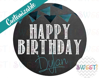 Edible Customizable Chalkboard Happy Birthday Topper for Cakes, Cupcakes, Cookies or Drinks - Wafer Paper or Frosting Sheet