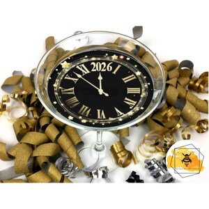 Edible 2026 New Years Clocks Drink Toppers