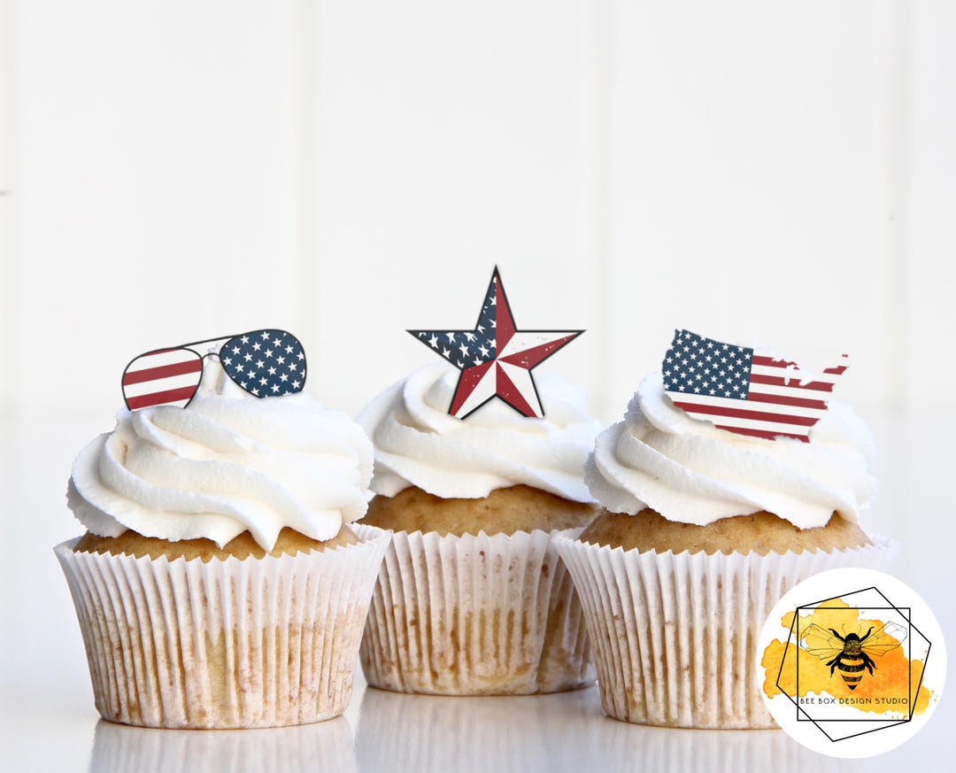 食べられる星条旗をテーマにしたカップケーキトッパー - Etsy 日本, image size:1080x873