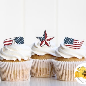 Edible Stars & Stripes Themed Cupcake Toppers