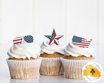 Edible Stars & Stripes Themed Cupcake Toppers