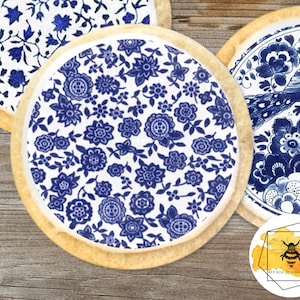 Essbare Blau und Weiße Delfter Porzellan Muster Cupcake Cookie Oreo aus Oblatenpapier oder Zuckerguss