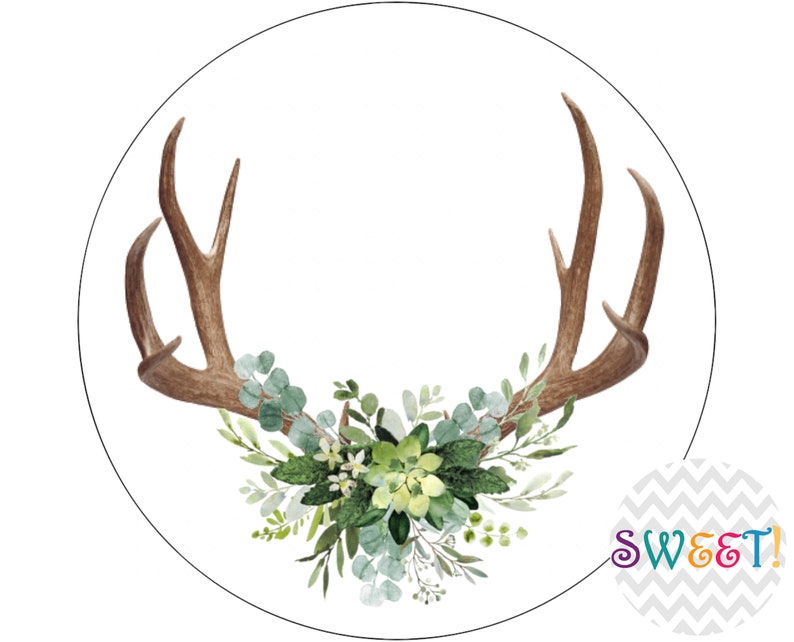 Edible Antlers and Greenery Baby Shower Cupcake Wafer Paper or Frosting Sheet. Cookie Oreo /& Drink Toppers