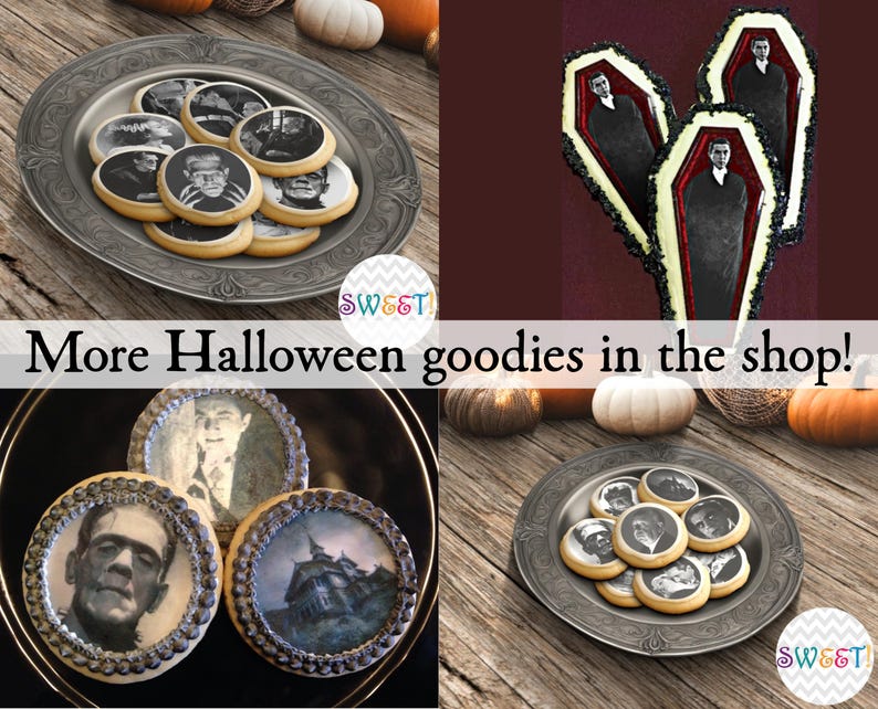 Edible Classic Frankenstein Halloween Cupcake Cookie Oreo Drink Toppers, Wafer Paper or Frosting Sheet image 4