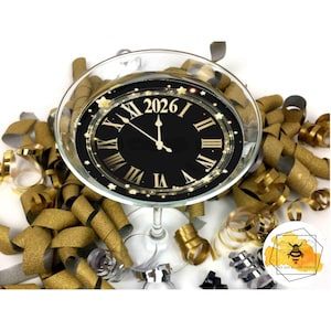 Edible New Year's 2026 Clocks Drink Toppers