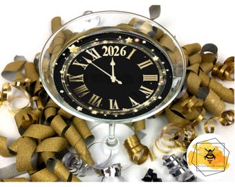 Edible New Year's 2026 Clocks Drink Toppers