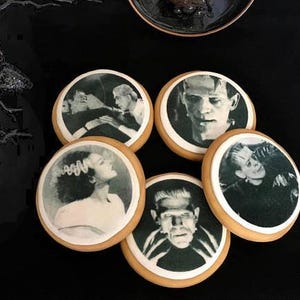 Edible Classic Frankenstein Halloween Cupcake Cookie Oreo Drink Toppers, Wafer Paper or Frosting Sheet image 3