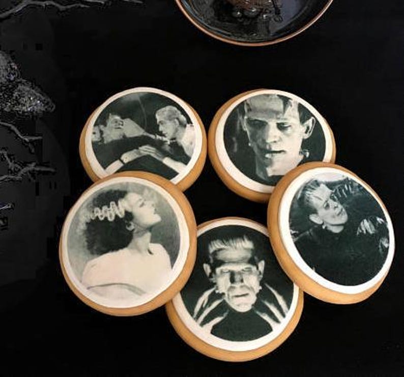 Edible Classic Frankenstein Halloween Cupcake Cookie Oreo Drink Toppers, Wafer Paper or Frosting Sheet image 3