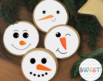 Edible Snowmen Face Cookie, Cupcake, Oreo or Drink Toppers - Wafer Paper or Frosting Sheet