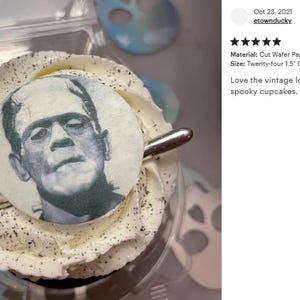 Edible Classic Frankenstein Halloween Cupcake Cookie Oreo Drink Toppers, Wafer Paper or Frosting Sheet image 5