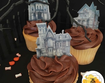 Edible Haunted House Cupcake Toppers, Extra Thick Wafer Paper