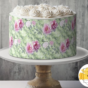 Pink Peony Edible Vintage Floral Watercolor Pattern Sheet Wafer Paper or Frosting Sheet