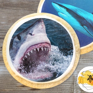 Edible Shark Cookie Cupcake Oreo Toppers, Wafer Paper or Frosting Sheet