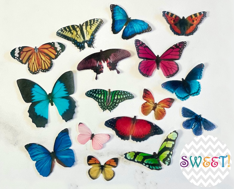 30 Edible Butterflies, 3D Wafer Paper Toppers for Cakes, Cupcakes, Cookies or Drinks image 3