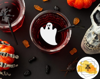 Edible Halloween Ghost Spiderweb Skull Drink Toppers, Extra Thick Wafer Paper