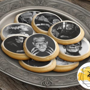 Edible Classic Frankenstein Halloween Cupcake Cookie Oreo Drink Toppers, Wafer Paper or Frosting Sheet