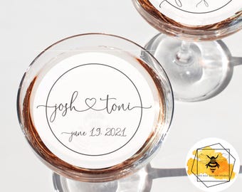 Edible Engagement or Wedding Names and Heart Drink Toppers