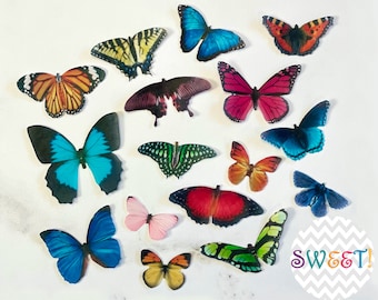 30 Edible Butterflies, Double Sided 3D Wafer Paper Toppers for Cakes, Cupcakes or Cookies