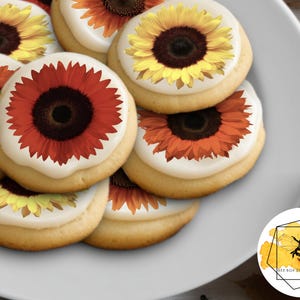 Edible Fall Sunflower Cookie Cake Cupcake Oreo Toppers, Wafer Paper or Frosting Sheet