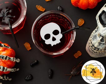 Edible Halloween Skull Spiderweb Ghost Drink Toppers, Extra Thick Wafer Paper