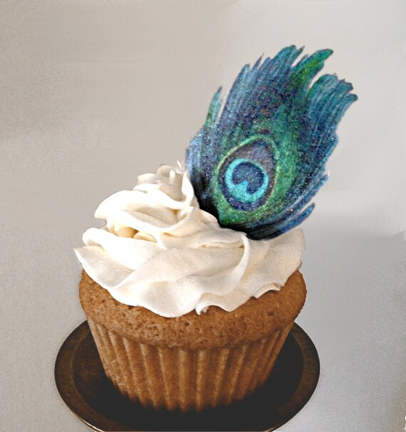 Edible Cake Decorations Peacock Feathers Double Sided Wafer Etsy