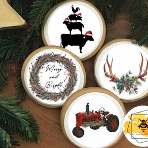 Edible Farmhouse Christmas Cookie Cupcake Cake Oreo Toppers Wafer Paper or Frosting Sheet