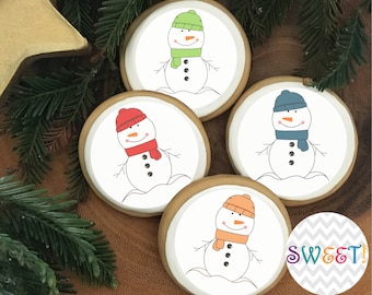 Edible Stick Snowmen Cookie, Cupcake, Oreo or Drink Toppers - Wafer Paper or Frosting Sheet