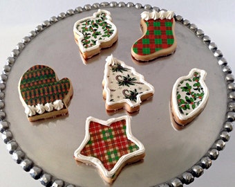 Edible Christmas Plaid, Holly, Tree, Knitted or Snowflake Pattern Sheet - Wafer Paper or Frosting Sheet