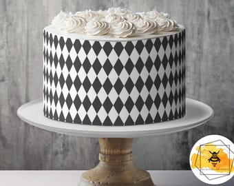 Edible Cake Wrap: Black and White Diamond Print