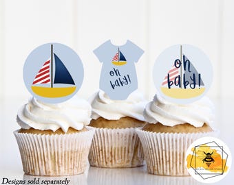 Essbares Segelboot Thema Baby Shower Cupcake und Cookie Toppers