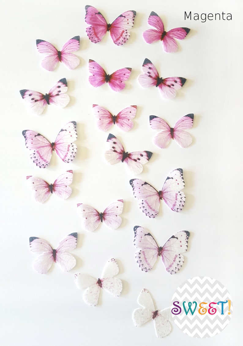 36 Edible Butterflies, Ombre 3D Double-Sided Wafer Paper Toppers for Cakes, Cupcakes, Cookies or Drinks image 2