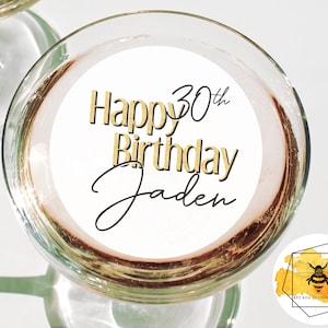 Edible Custom Birthday Drink Topper Black & Gold Text