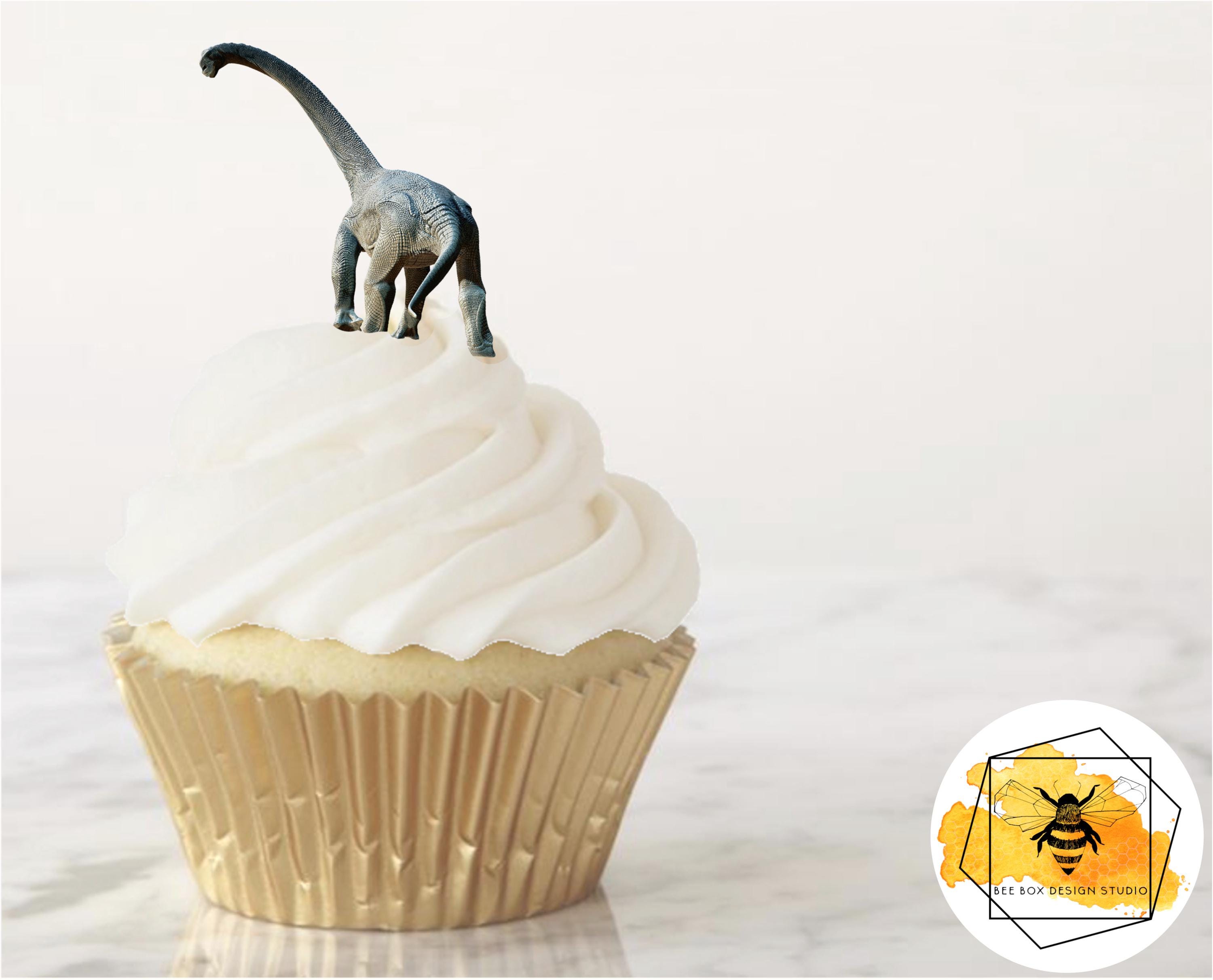 30 Edible Dinosaur Cupcake Toppers – Pre-cut Rice Wafer Paper, Personalised, Multicoloured