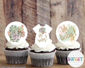 Edible Succulent Baby Shower Toppers