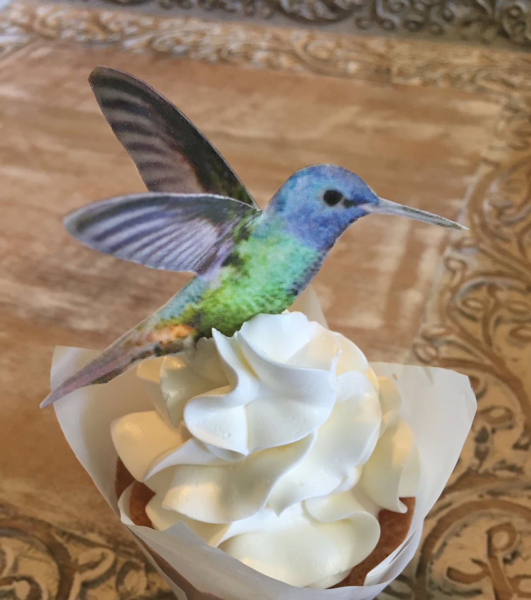Edible Hummingbirds, 3D Triplesided Wafer Paper Toppers for Cakes, Cupcakes or Cookies Set of